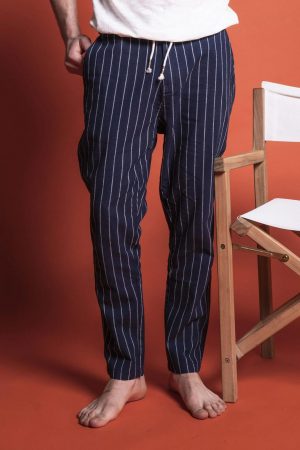 IMPURE Pantalone Chino misto lino Navy Stripe